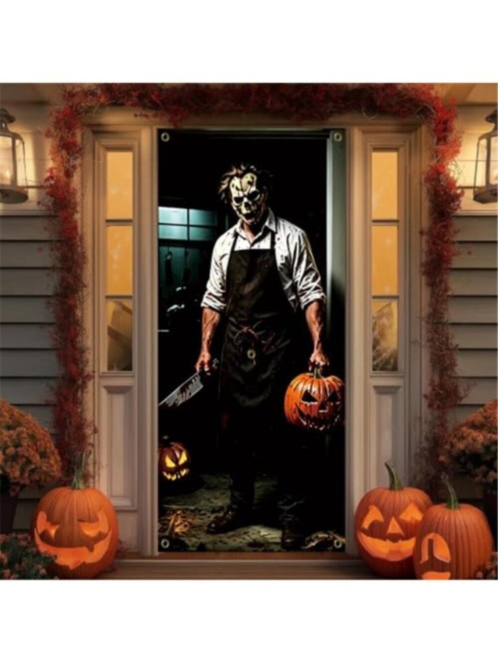 Scary Halloween Door Cover, 71x35 Inch Halloween Front Door Decorations